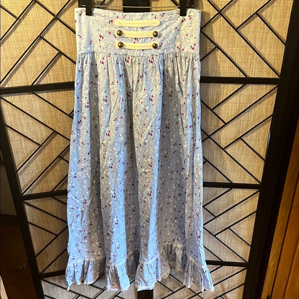 Scarlett Darkness Light Blue Floral Maxi Skirt with Ruffle Hem Size XL